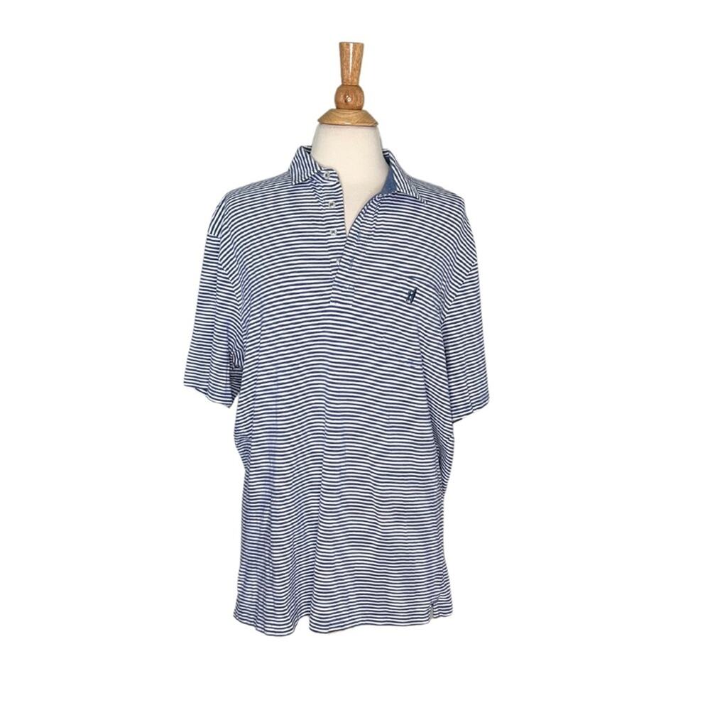 Johnnie-O Blue and White Stripes Polo Very Nice Soft Business Casual Collared R8